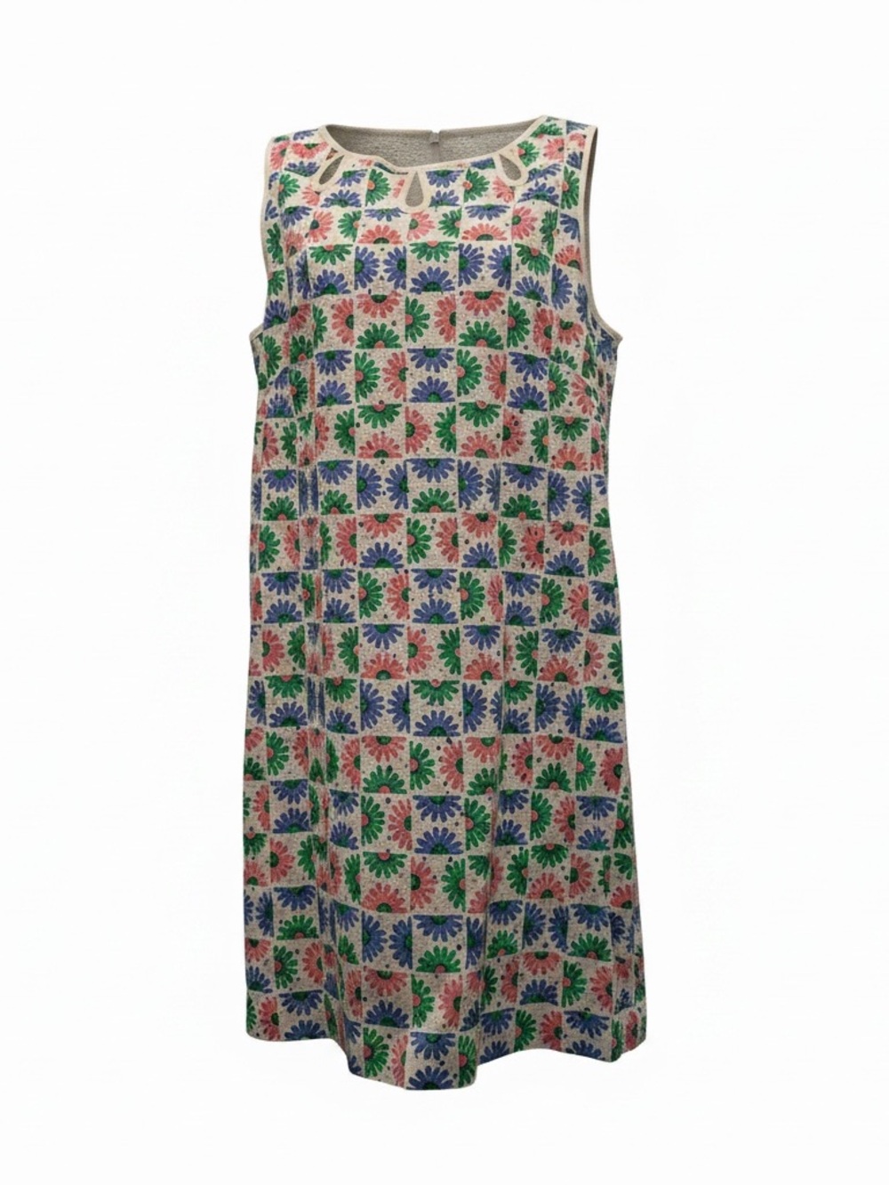 Floral Tile Print Sleeveless Shift Dress - Multicolor